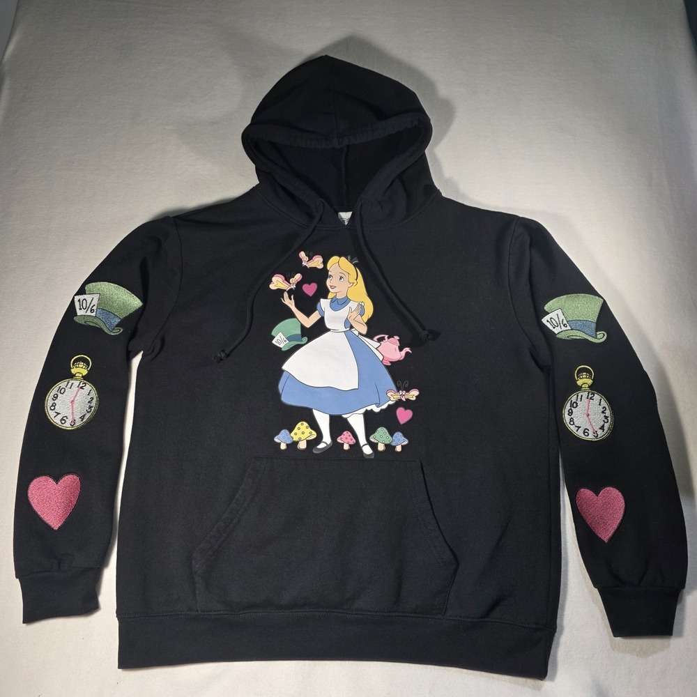 Disney‎ Alice In Wonderland Embroidered  Sweatshirt Unisex Size L Black 15/17